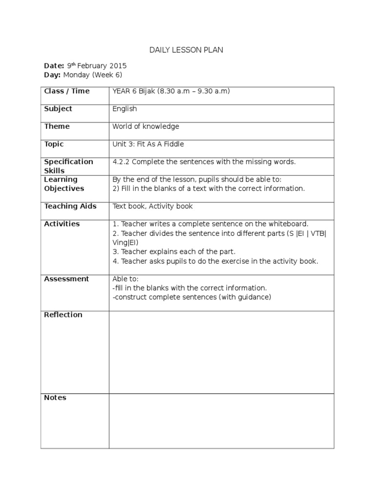 RPH ENGLISH | Lesson Plan | Education Theory