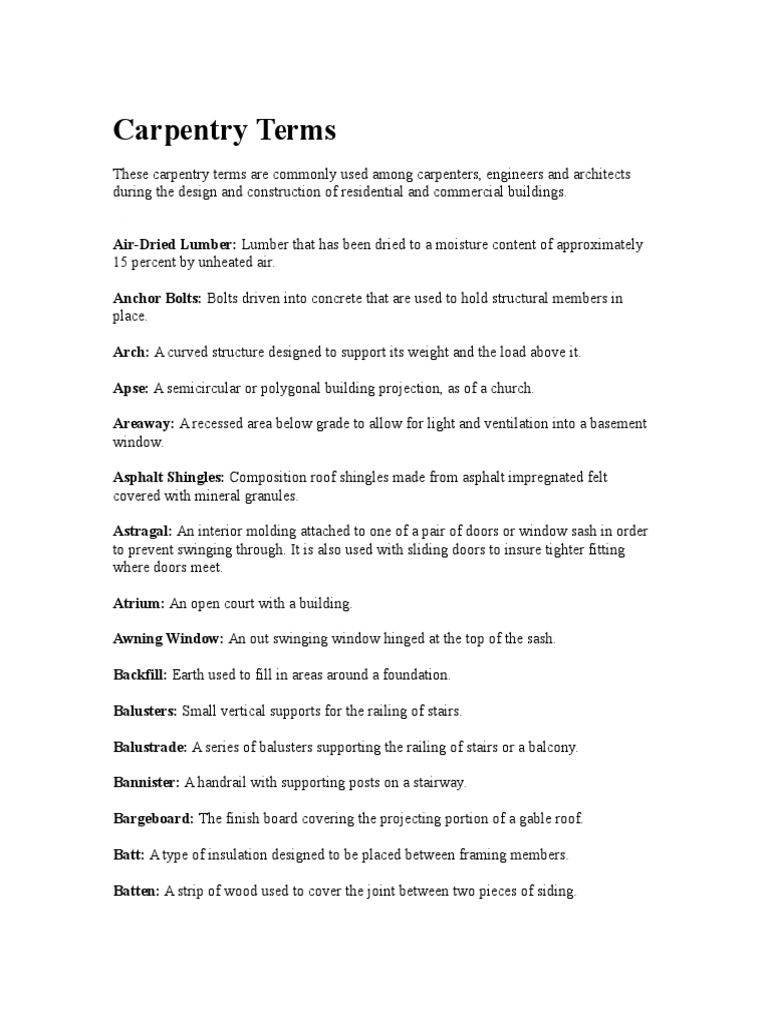 Carpentry Terms PDF Framing (Construction) Window