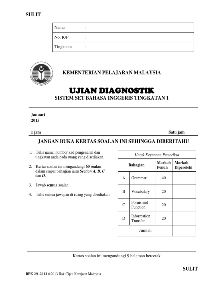 Ujian Diagnostik SET Form 1