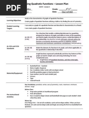 U9l1 Graphing Quadratic Functions Lesson Plan Maxima And