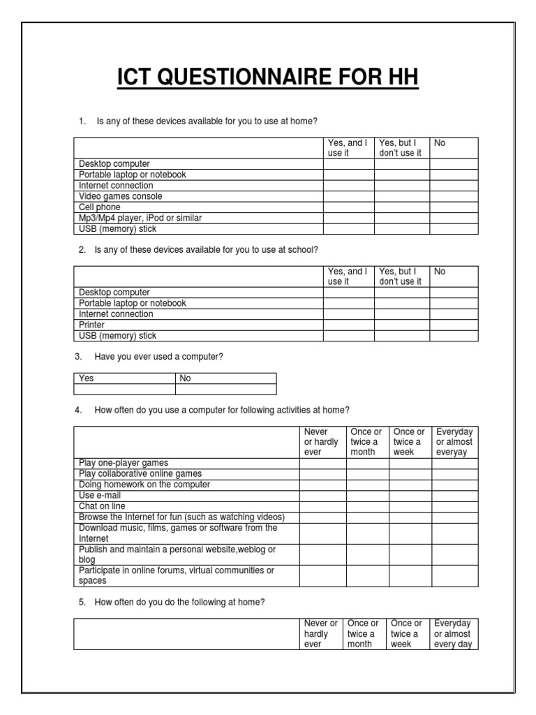 HH ICT Questionnaire PDF Laptop