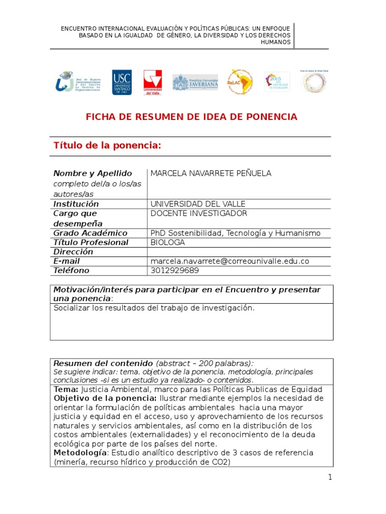 Ficha de Resumen de Idea de Ponencia Marcela Navarrete | PDF