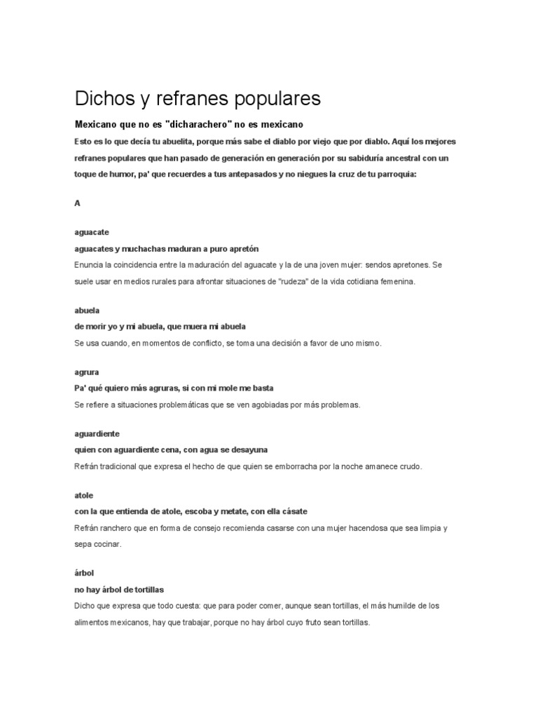 Dichos Y Refranes Populares Pdf Proverbio Mujer