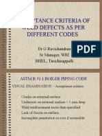 Weld Defect Acceptance Criteria by Codes