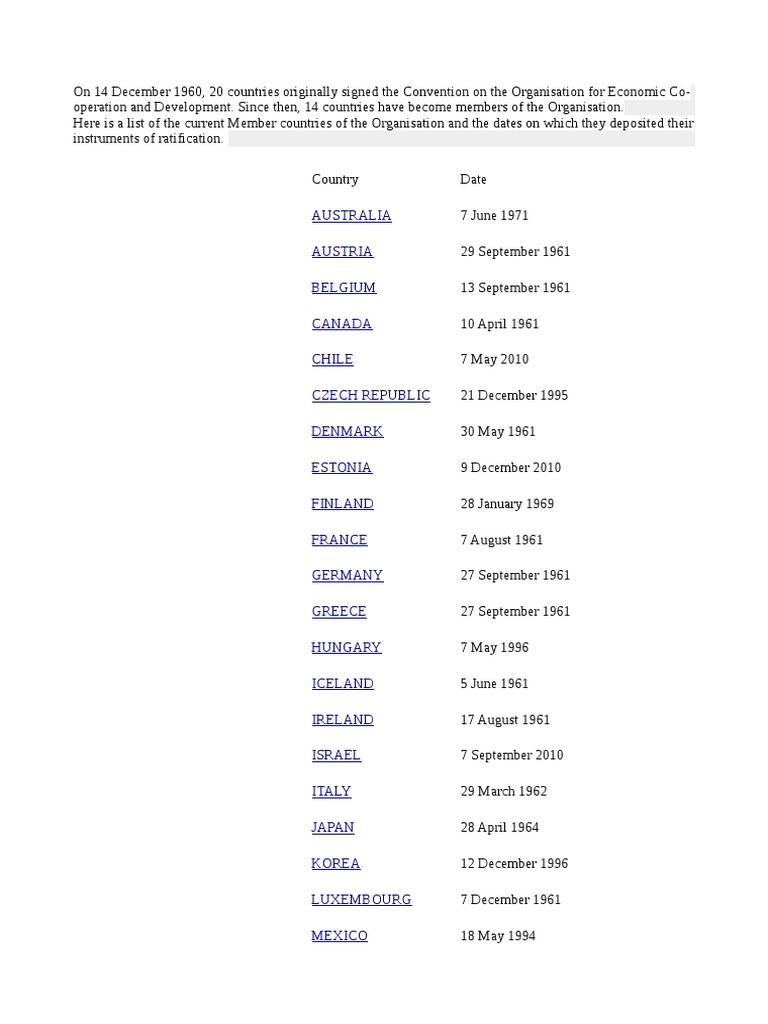 OECD Member Countries List | PDF | Politics