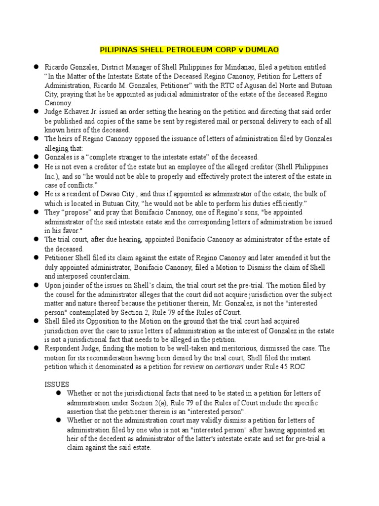 Shell's Petition for Estate Administration | PDF | Lawsuit | Civil Law ...