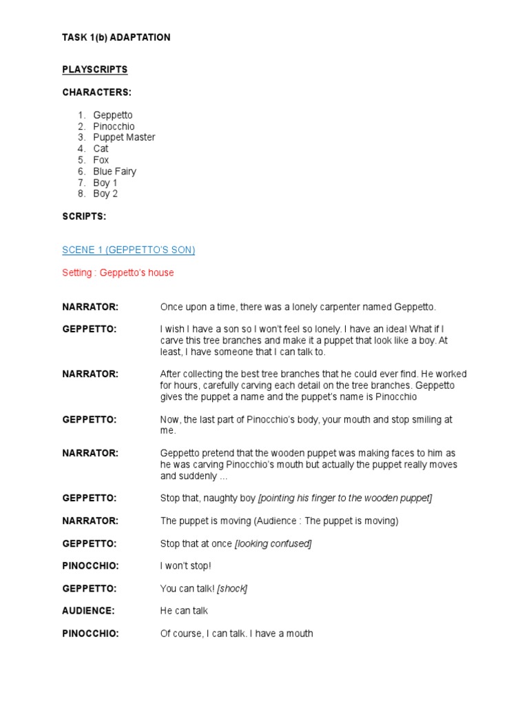 Pinocchio (Script) | PDF | Pinocchio