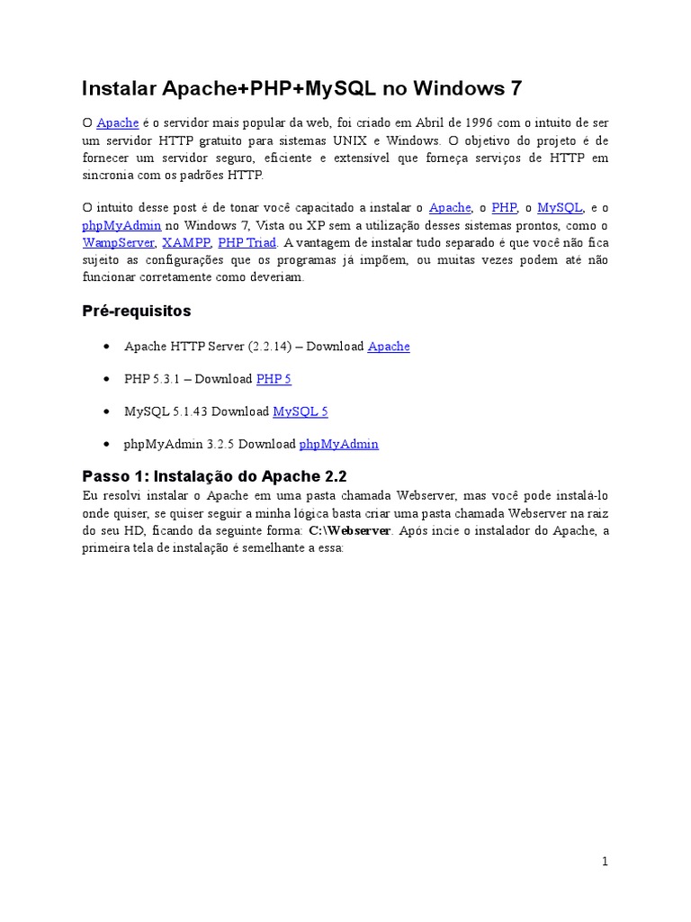 Instalação do Apache no Windows 7 | PDF | Servidor HTTP Apache | Php