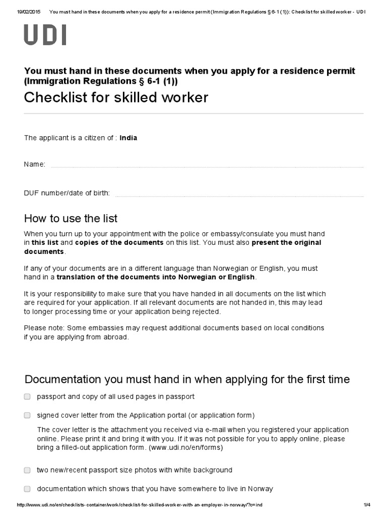 UDI Skilled Worker Application Checklist | PDF | Employment Agency ...
