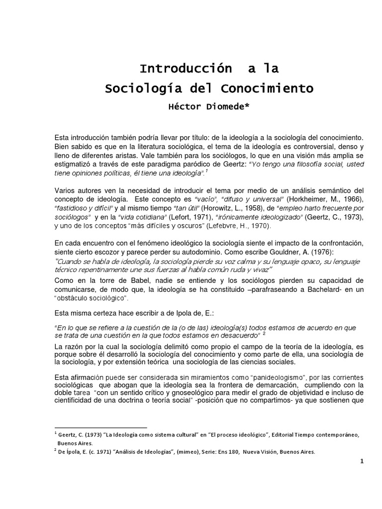La Sociologia Del Conocimiento PDF Emile Durkheim Sociología