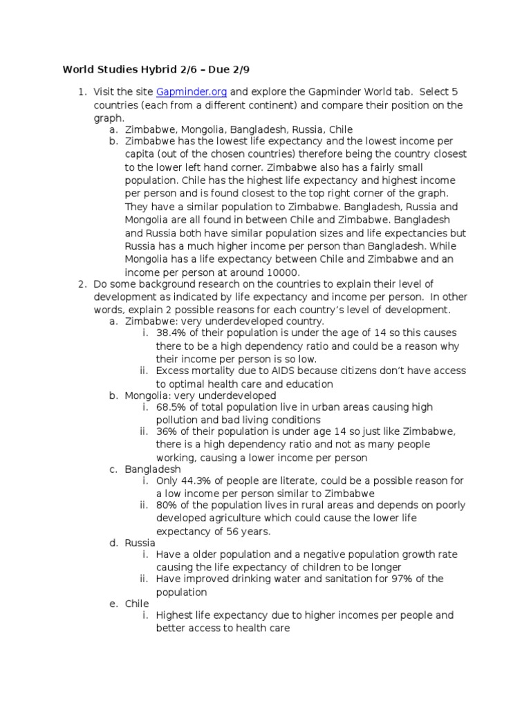 World Studies Hybrid 2 6 15 | PDF | Life Expectancy | Zimbabwe
