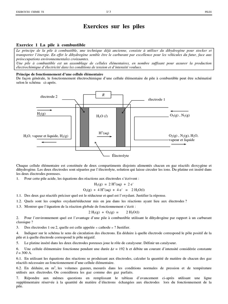 Quel Liquide Utilise Dans La Fabrication De Sa Pile Schema Ex Piles | PDF | Pile à combustible | Concentration molaire