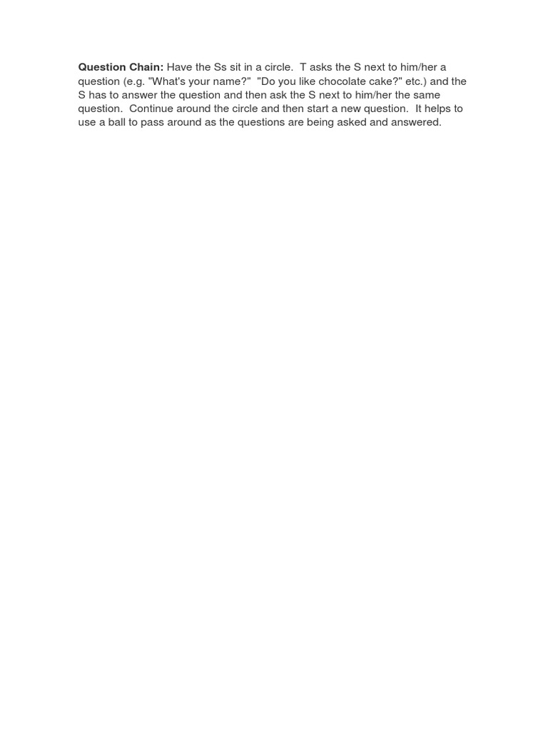 Question Chain Game Instructions | PDF | Leisure | Sports
