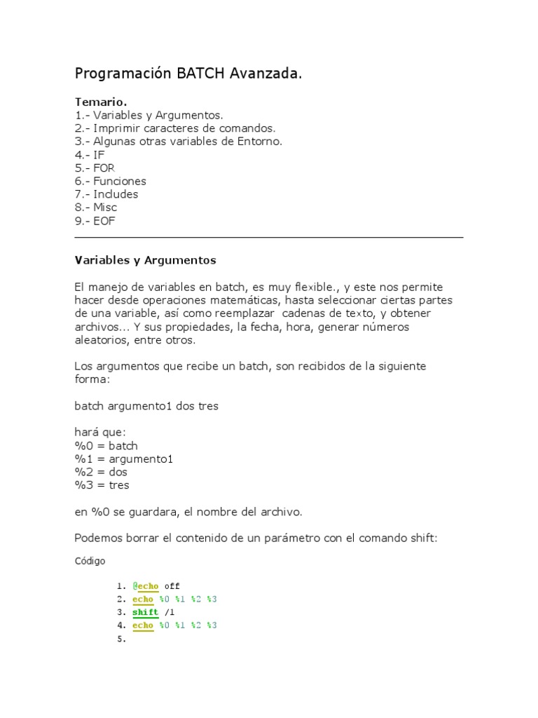 LEER Programacion BATCH Avanzada PDF | PDF | Comillas | Archivo de ...