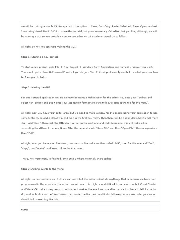 Simple C Notepad With The Option To Clear, Cut, Copy, Paste PDF Text File Areas Of