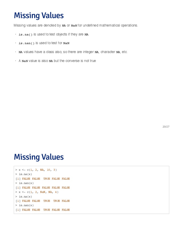 Missing Values Missing Values: Na Nan Is - Na Na Is - Nan Nan Na Na Na ...