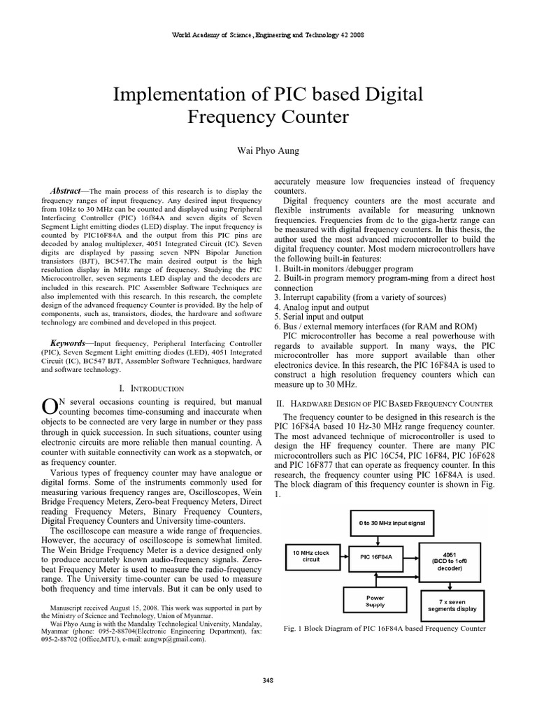Implementation of PIC Based Digital Frequency Counter PDF Pic Microcontroller Bipolar
