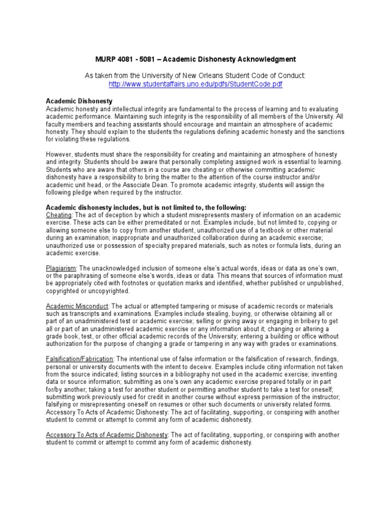Academic Dishonesty Policy | PDF | Academic Dishonesty | Communication