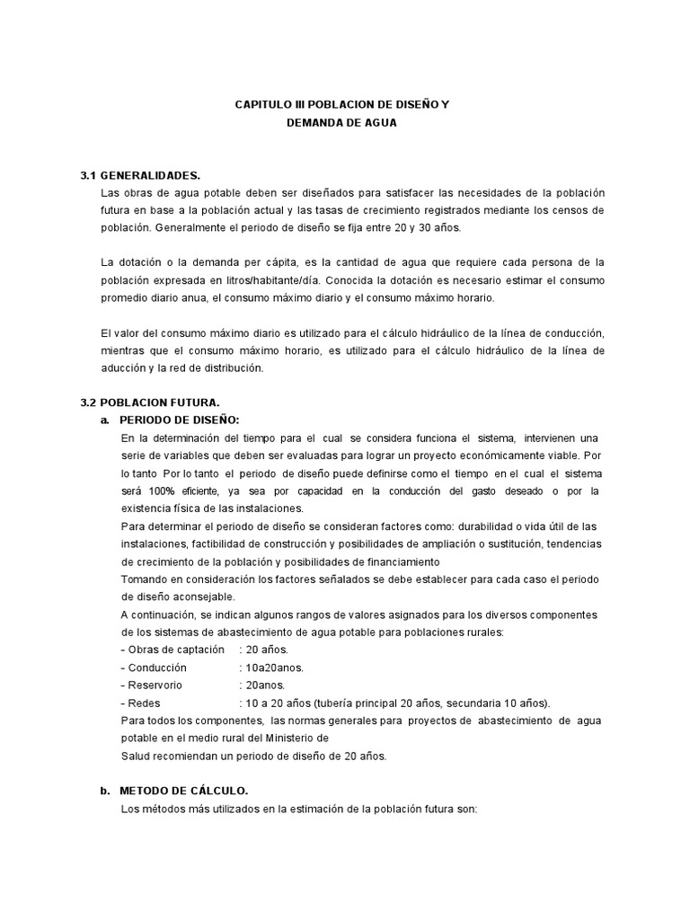 Poblacion de Diseño y Demanda de Agua | PDF | Población | Agua