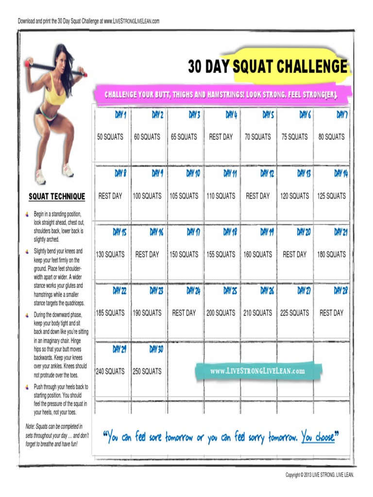 30 Day Squat Challenge PDF | PDF | Limbs (Anatomy) | Lower Limb Anatomy