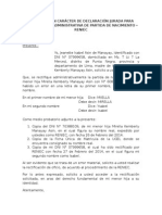 Declaración Jurada para Rectificación de Partida de Nacimiento