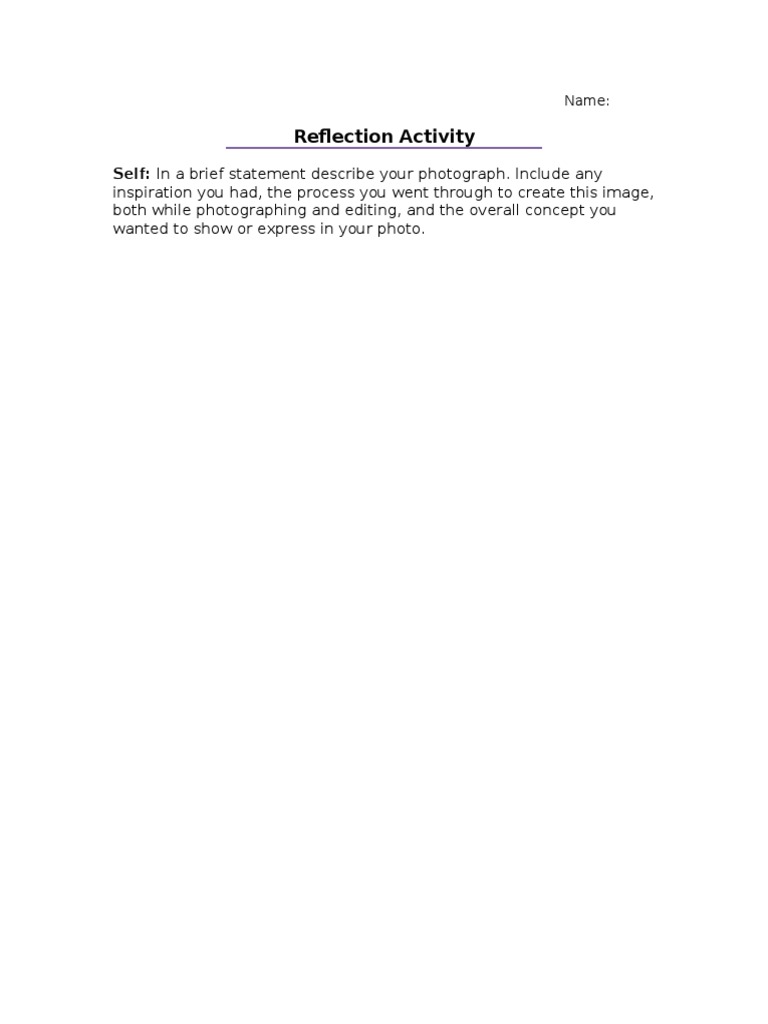 Photography Reflection Activity Guide | PDF | Self-Improvement