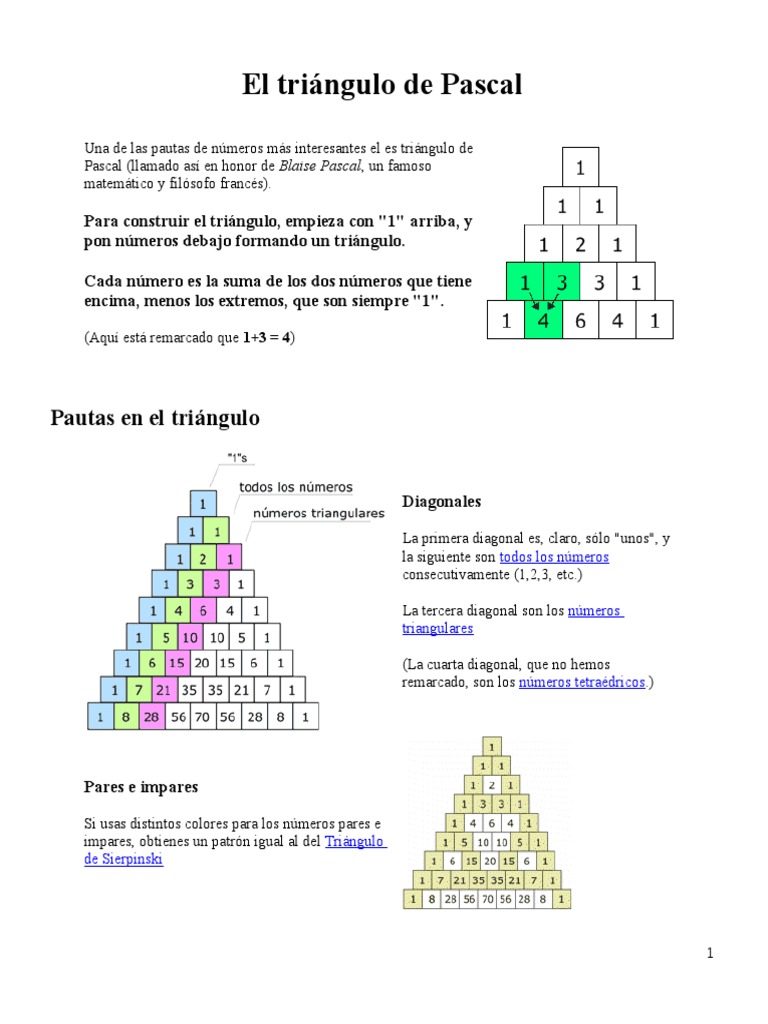 El Triángulo de Pascal | PDF | Objetos matemáticos | Enseñanza de ...