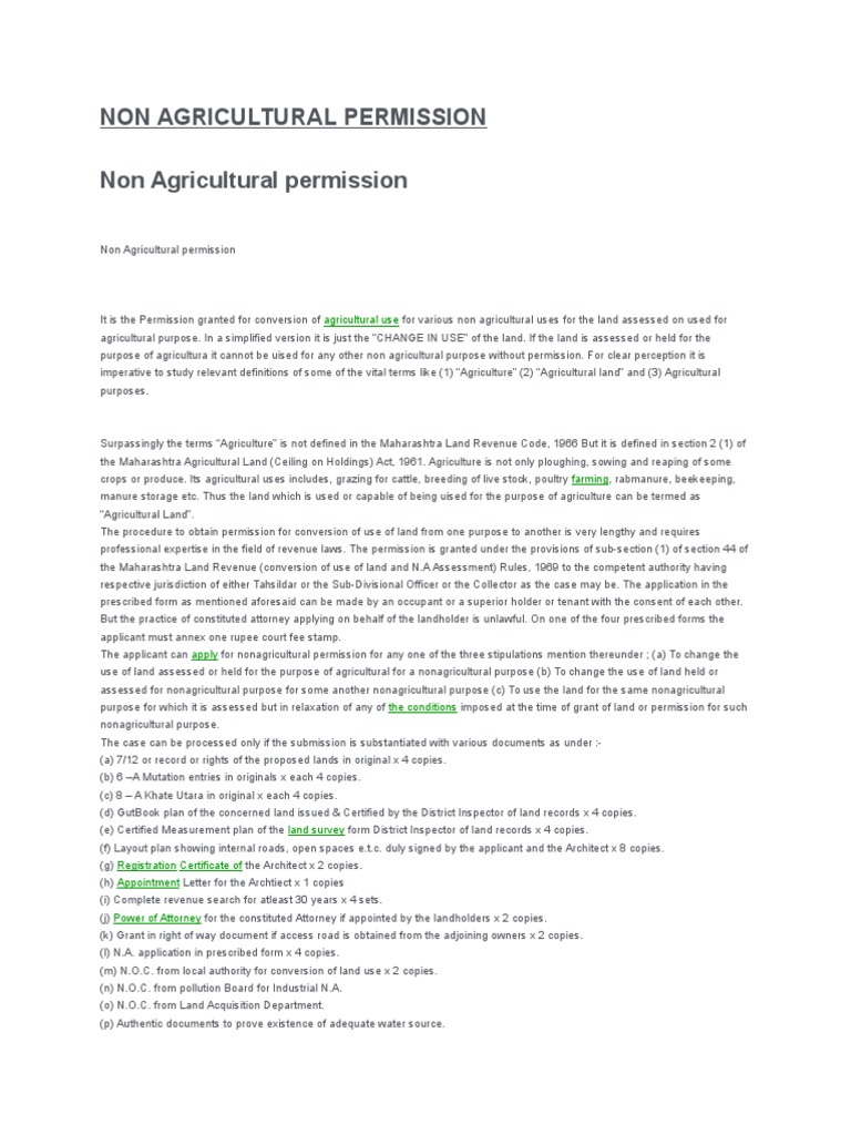 Non Agricultural Land Permission Guide | PDF | Deed | Agriculture