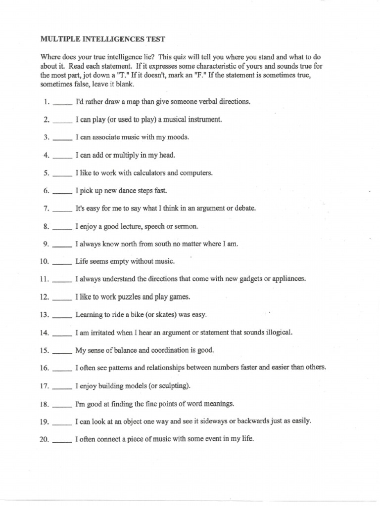 Intelligence Application - Gardner Intelligence Test | PDF