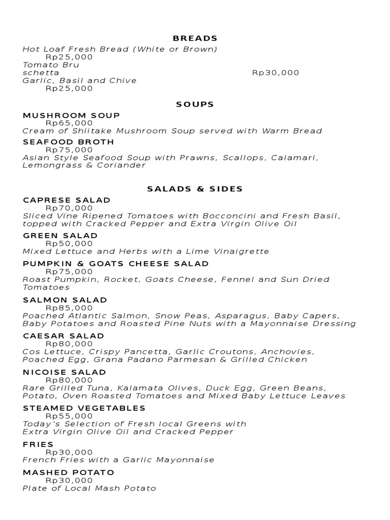 Kokomo Dinner Menu PDF