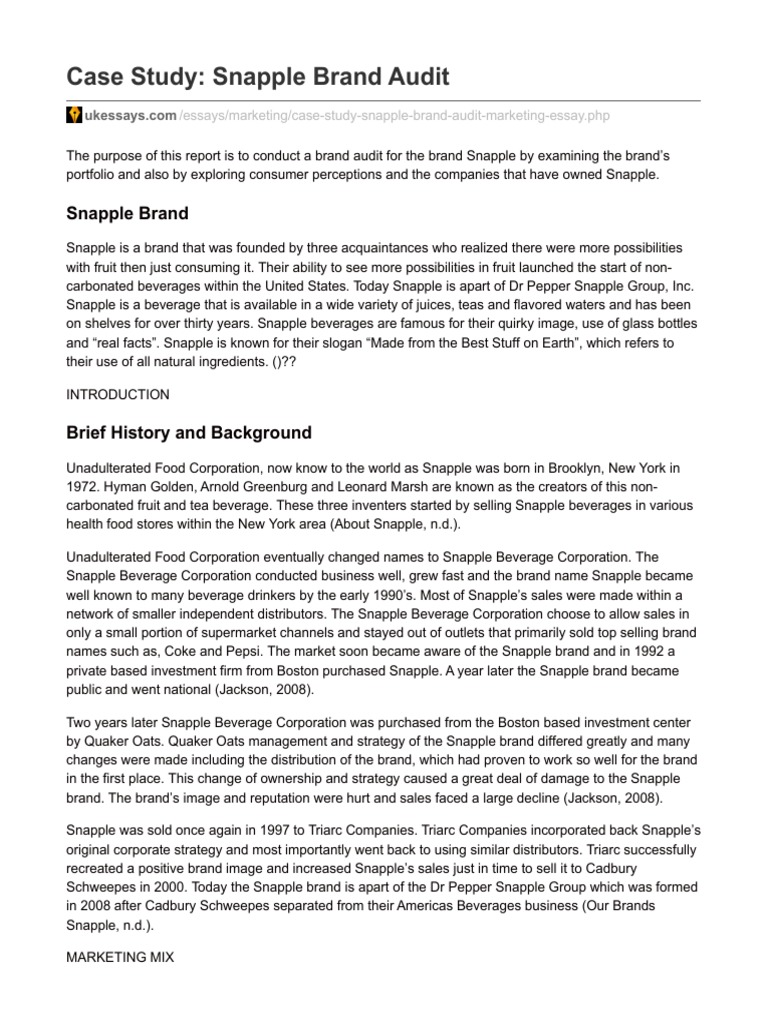 Case Study Snapple Brand Audit | PDF | Drink | Promotion (Marketing)