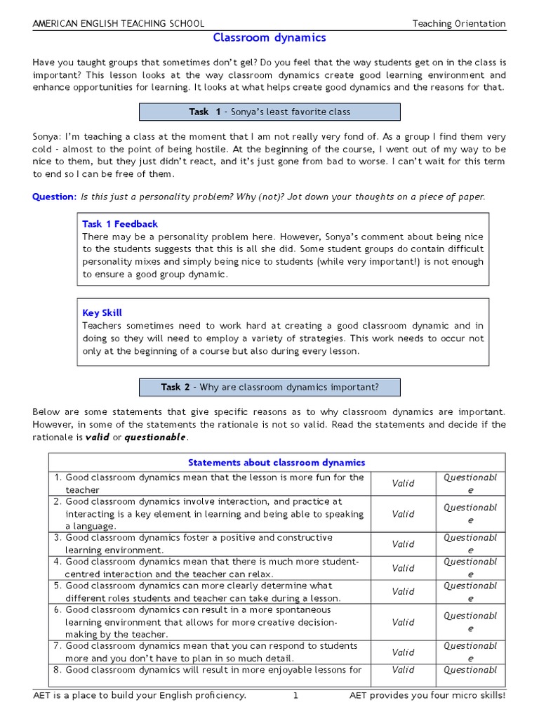 Classroom Dynamics Classroom Teachers