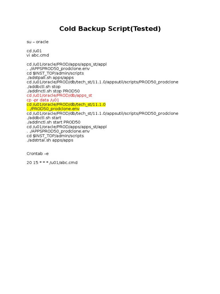 Cold Backup Script Tested | PDF