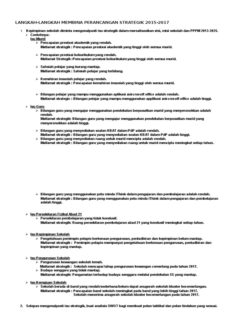 2014 09 20 Perancangan Strategik Sekolah Versi Pasir Gudang Pdf