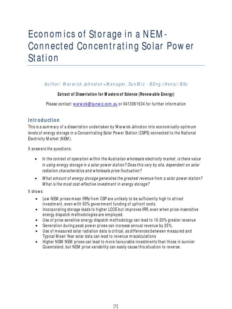 Economics of Energy Storage in CSP | PDF | Solar Power | Steam