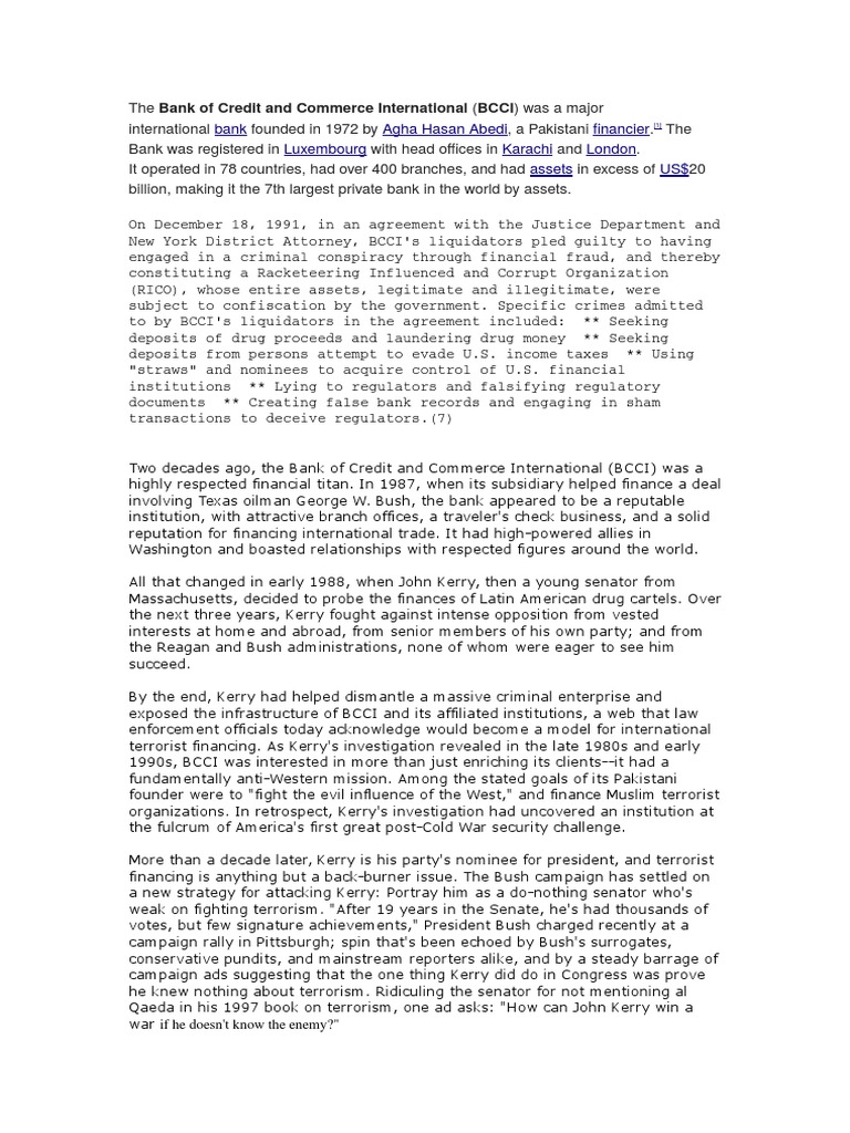 The Bank Of Credit And Commerce International Banks Banking