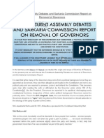 Constituent Assembly Debates and Sarkaria Commission Report on Removal of Governors