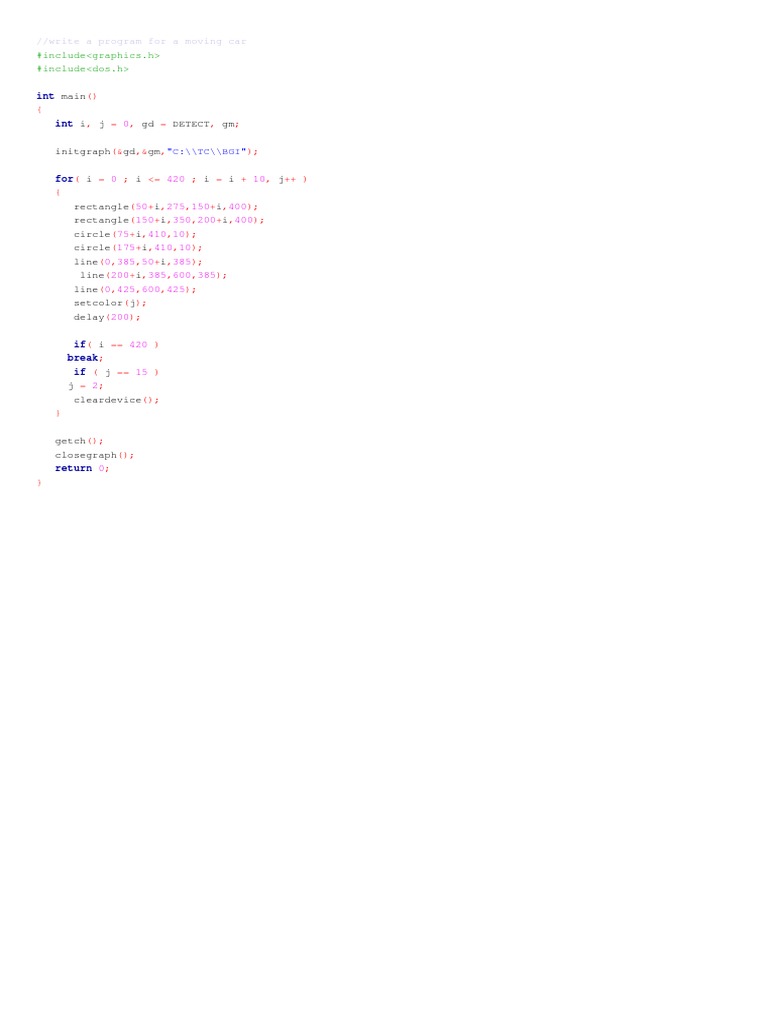 Moving Car Animation in C++ Code | PDF