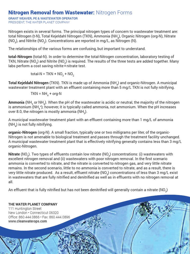 Clean Water Ops Nitrogen Removal From Wastewater Nitrogen Forms | Sewage  Treatment | Nitrogen
