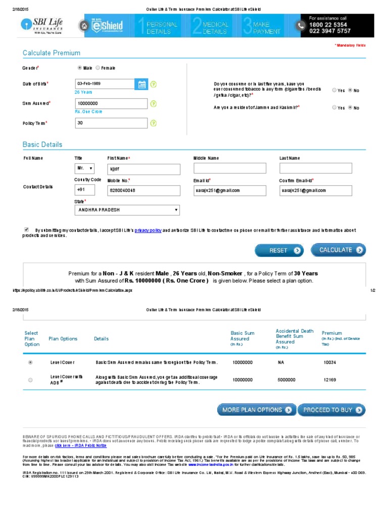 SBI Life eShield Premium Calculator | PDF | Life Insurance | Insurance