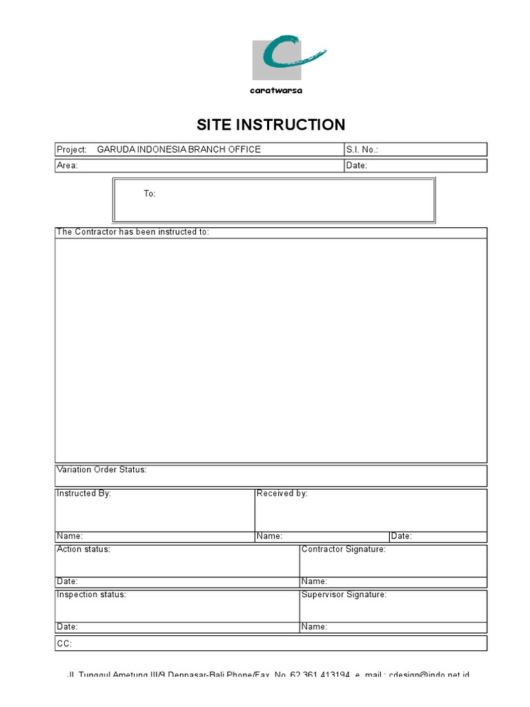 Contoh Format Site Instruction Proyek | PDF | Pengelolaan Keuangan ...