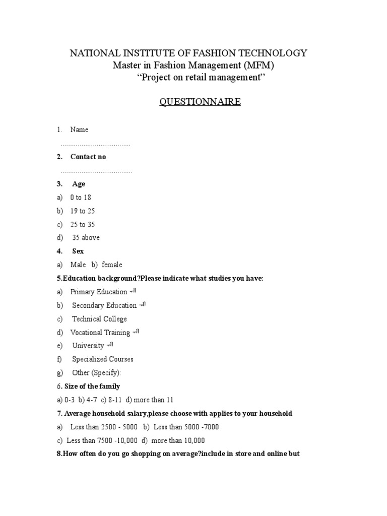 Retail Management Questionnaire for MFM | PDF | Brand | Business