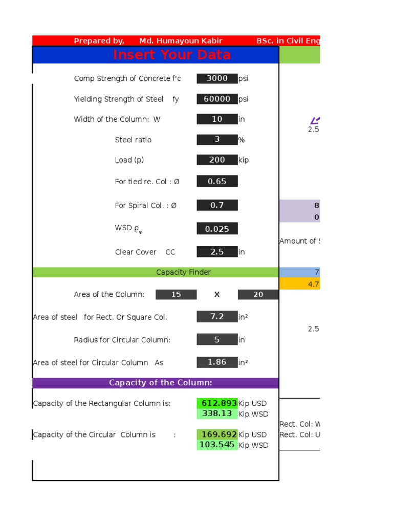 Column Design With Excel | PDF | Column | Bending