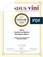 Castelo de Medina Sauvignon Blanc 2014: Medalla de Oro en MUNDUS Vini 2015 / Gold Medal in MUNDUS Vini 2015