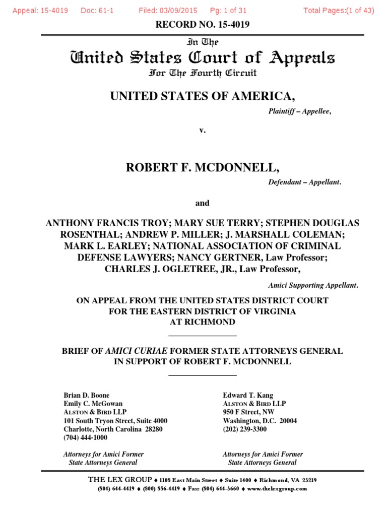 44 former state Attorneys General file Amicus Brief in McDonnel case