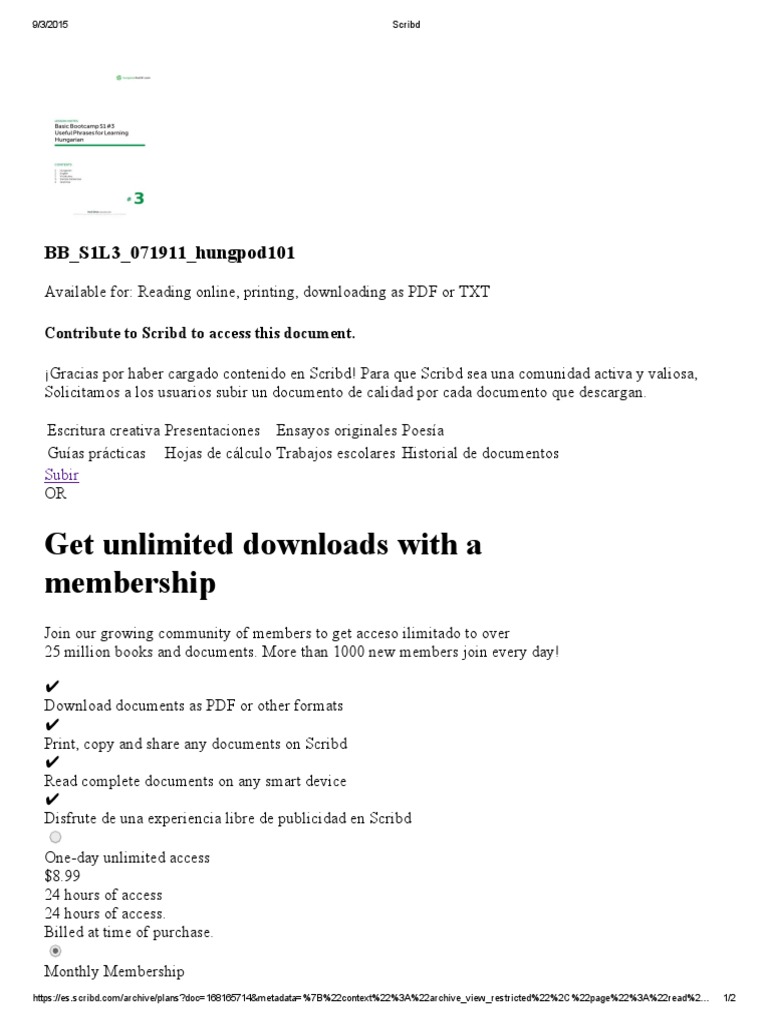 Scribd Membership Plans Overview | PDF