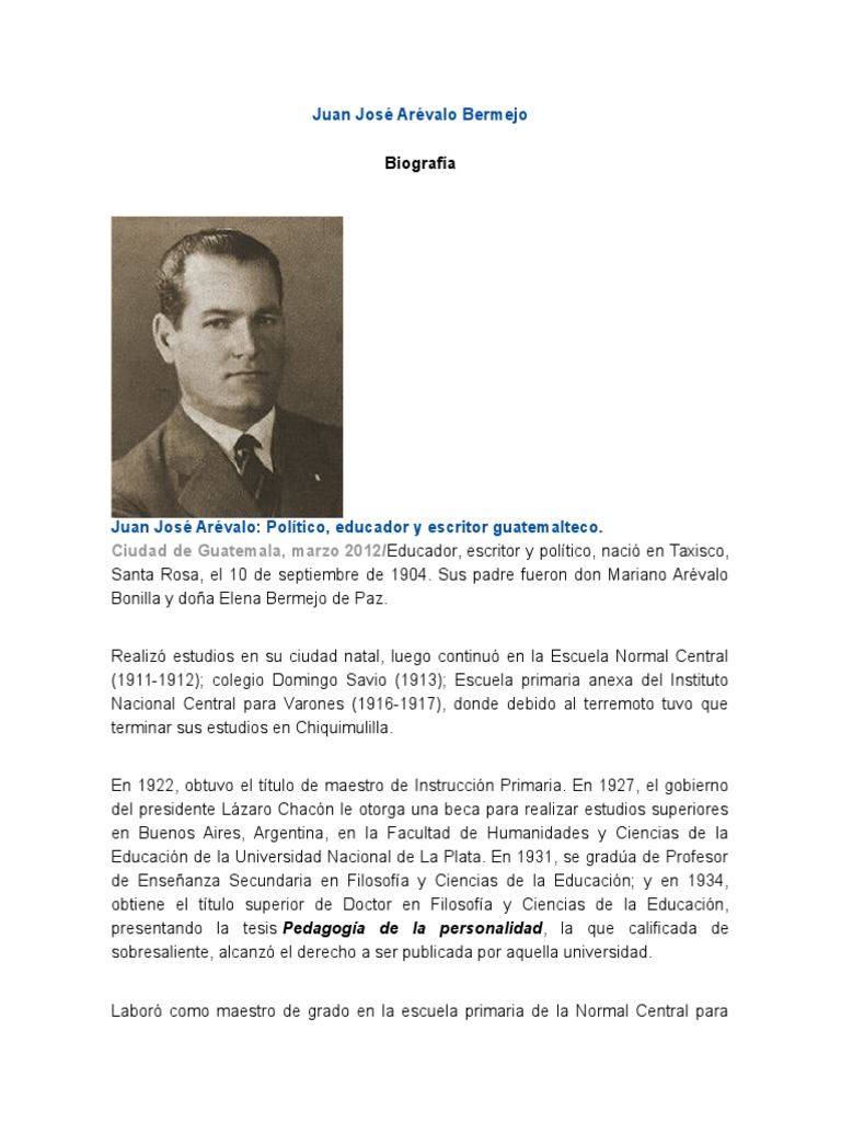Biografía de Juan José Arévalo Bermejo | PDF | Guatemala | Agitación