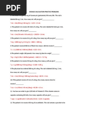 100 Dosage Calculation Practice Problems Answers | Pdf | Dose (Biochemistry) | Chemistry