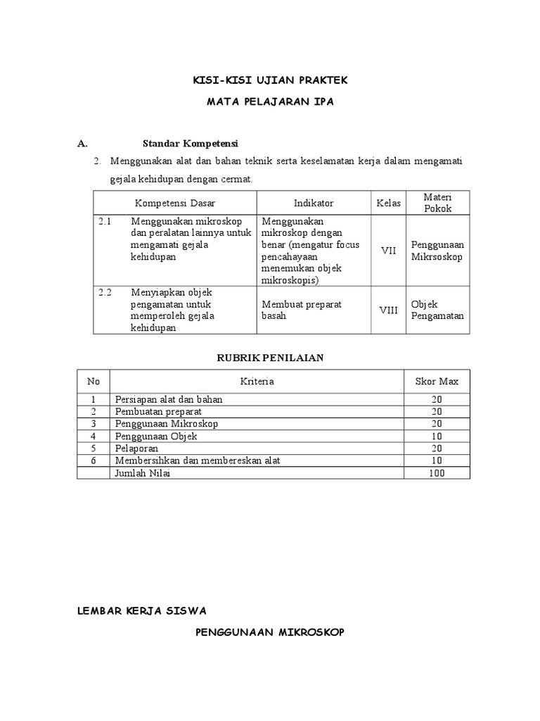 Lk Ujian Praktik Ipa Kelas Ix