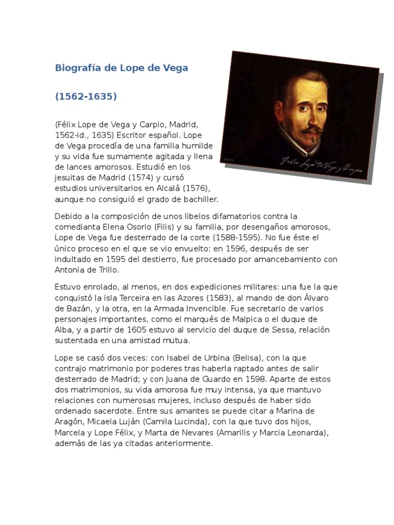 Biograf a De Lope De Vega Literatura Europea Poes a